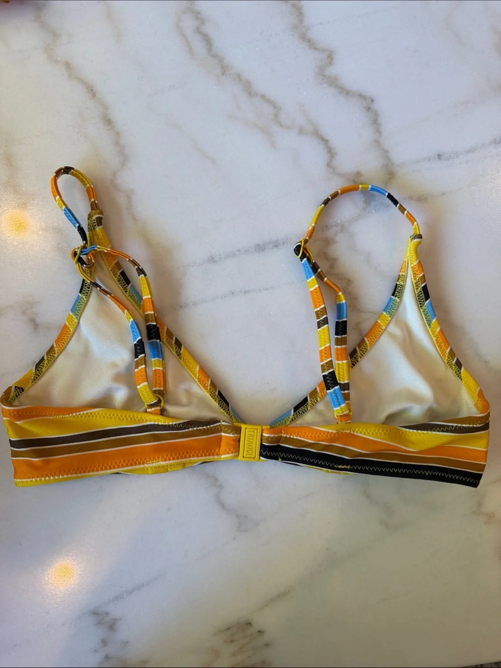 Beautiful triangl swimwear Yellow Orange Blue Striped Bikini top (s) Bottom (xs)